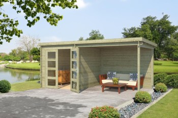 blokhut helena, kapschuur, kapschuren, lounge, overkapping, lessenaars dak, plat dak, tuinhuis, tuinhuisje, tuinschuur, tuinschuurtje, schuurtje, blokhut, outdoorlife products, 
